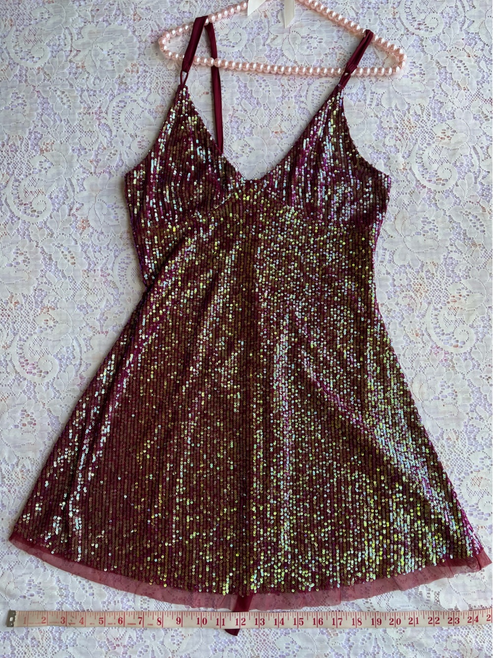 Intimately Free People Burgundy Sequin Mini Slip Dress